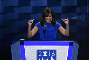 UNITED STATES - JULY 25: First Lady Michelle Obama speaks at the Democratic National Convention in Philadelphia on Monday, July 25, 2016. (Photo By Bill Clark/CQ Roll Call)