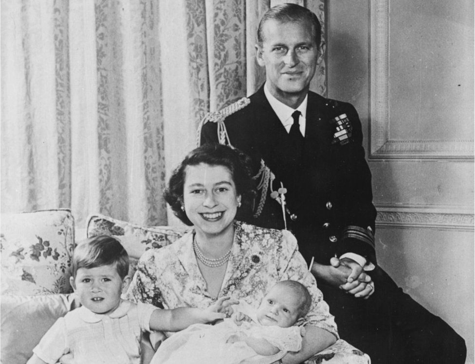 A young Prince Philip and Queen Elizabeth with family