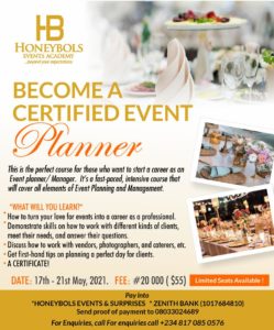 Become a certified Event planner with Honeybols Event Academy